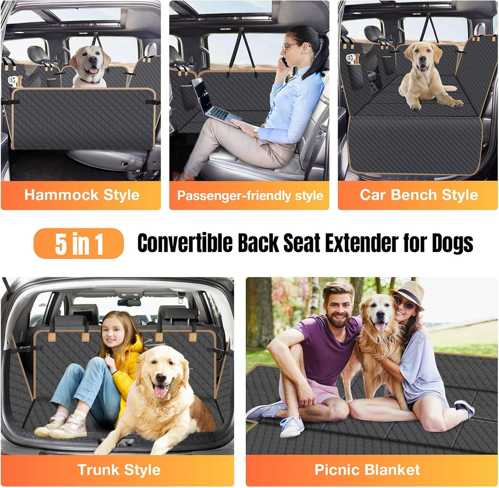 Dog Car Seat Cover for Back Seat, Larger Dog Car Bed Cover with Hard Bottom, Backseat Extender Hammock for Full SizeTruck/SUV 8 Panels - Black