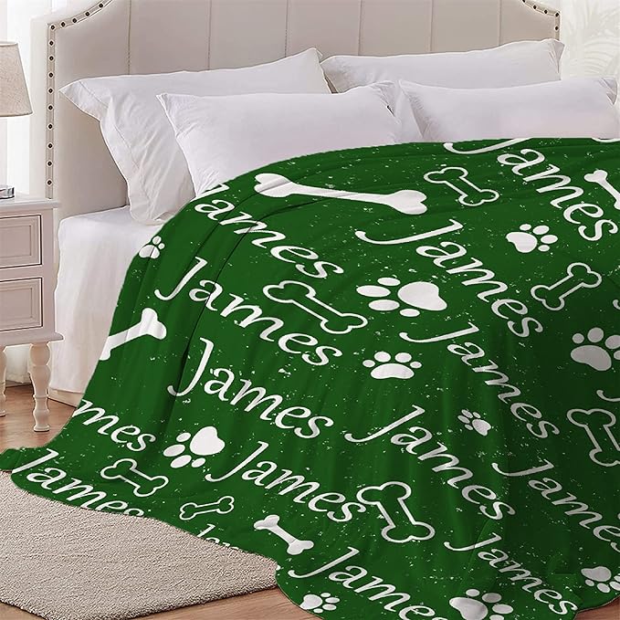 Personalized Dog Paw Print Blanket - Custom Dog Blanket with Pets Name, Cute Paw Print Pet Throw, XL 120"x90"