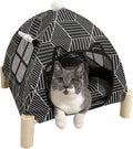 2-in-1 Elevated Cat Tent Cat House, Quick Assembly and Disassembly, Portable Indoor/Outdoor Cute Cat Bed Cave-Black Diamond Pattern