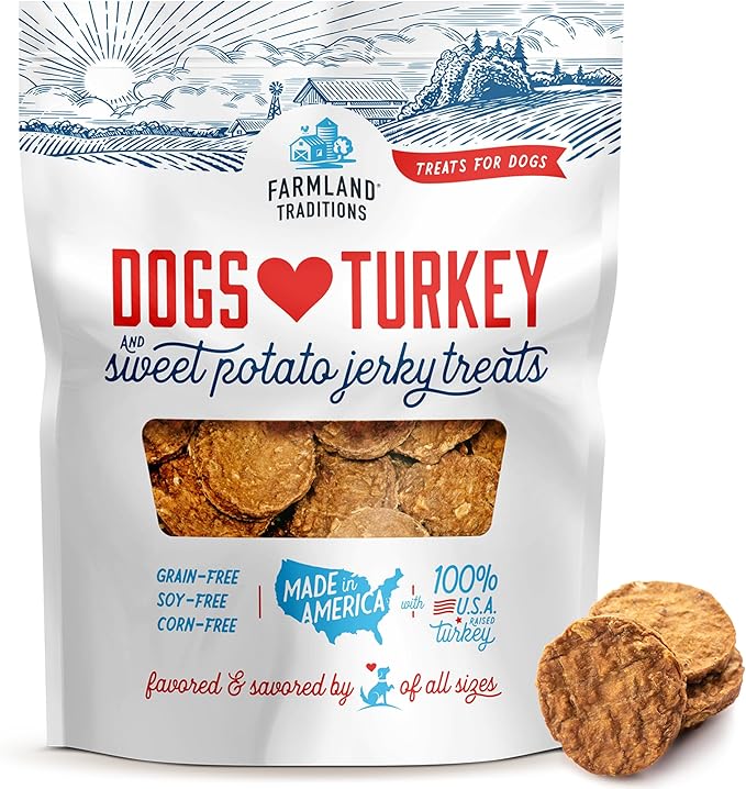 Farmland Traditions Filler Free Dogs Love Turkey & Sweet Potato Premium Jerky Treats for Dogs, 1 lb. Bag