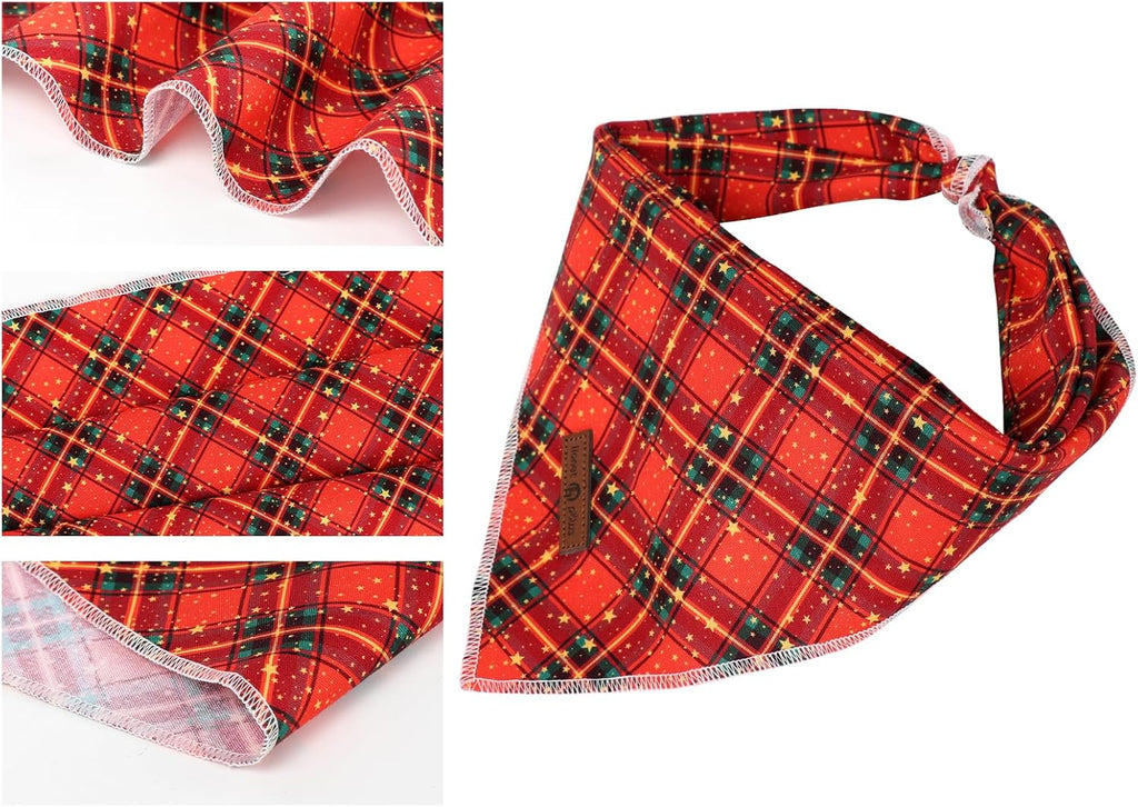 Lionet Paws Christmas Dog Bandana for Small Medium Dogs,Grid Dog Kerchief Washable Dogs Triangle Bibs Scarf for Girl or Boy