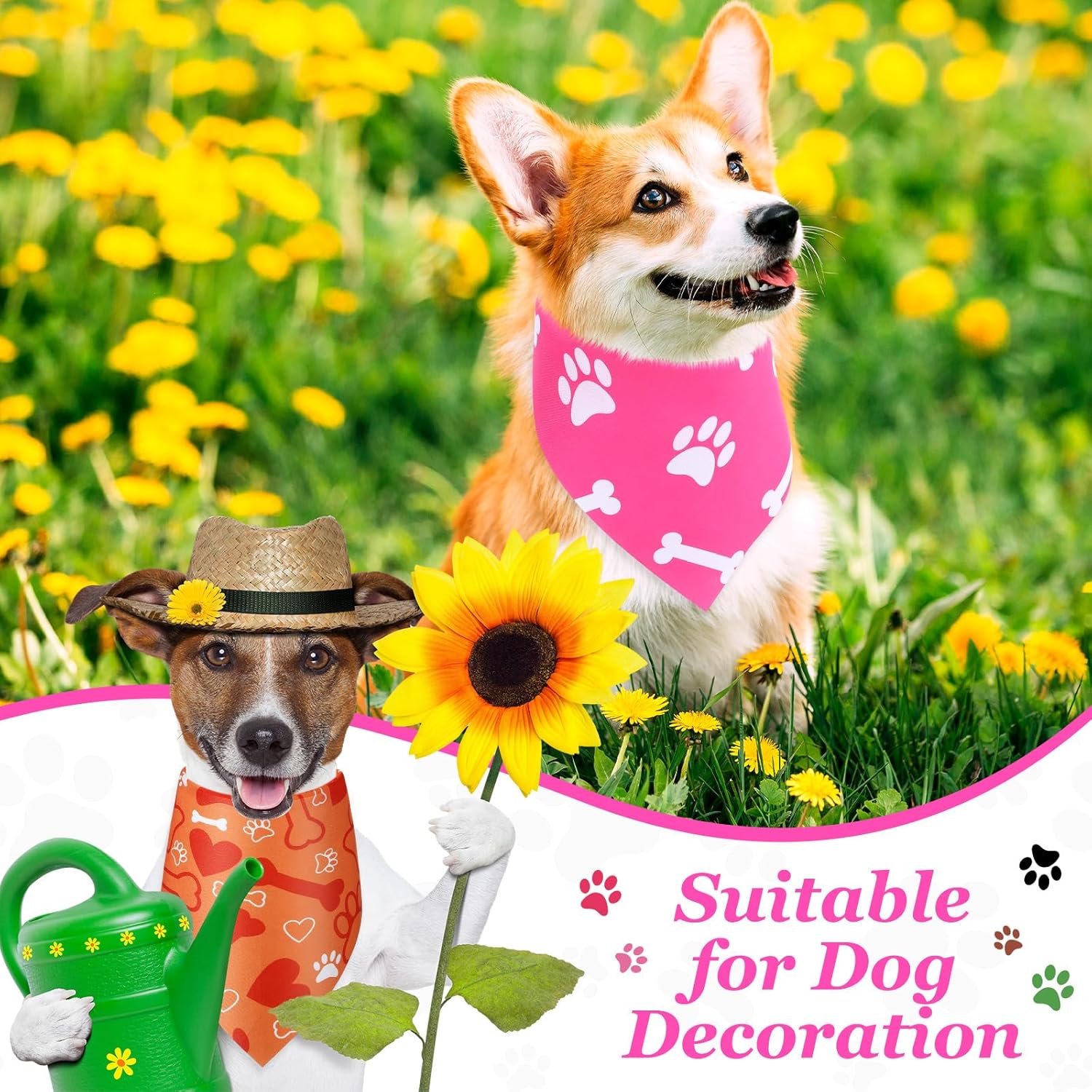 Abbylike 50 Pcs Paw Print Dog Bandanas Bulk Cute Footprint Bandanas for Dogs Triangle Kerchief Bib Scarf for Pets Halloween Party Costume Photo Props Daily Accessories Pet Shops (19.7 x 13.8 x 13.8)