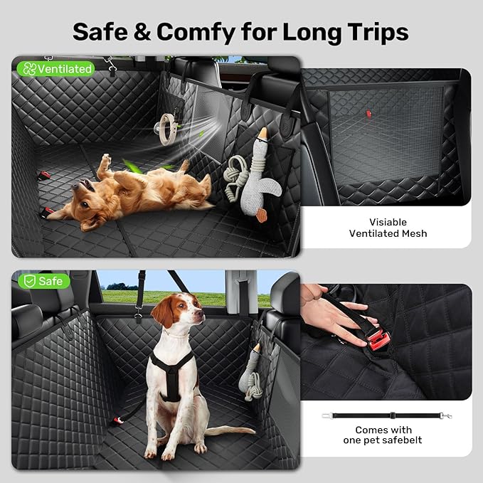 Zanch Heavy-Duty Dog Car Seat Cover, Flat Solid Back Seat Extender for Multi Large Dogs, Hard-Base Supports 450 lb, Waterproof Scrachproof Hammock Protector, Standard for Cars, SUV, Trucks, Black