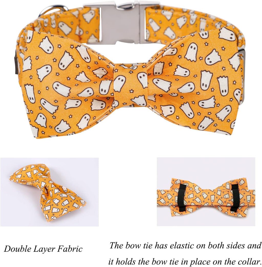 Lionet Paws Halloween Dog Collar with Bowtie - Cute Cotton Adjustable Fall Bowtie Dog Collar with Metal Buckle for Small Medium Large Dog Girl Boy Gift, XL, Neck 16-26in
