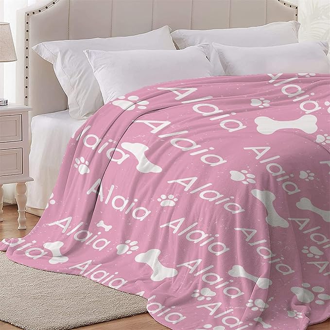 Personalized Dog Blankets Dog Paw Print Blanket Puppy Blanket - Custom Dog Blanket with Pets Name Cute Paw Print Pet Throw Puppy Fluffy Blankets S 50"x40" for Medium Dog