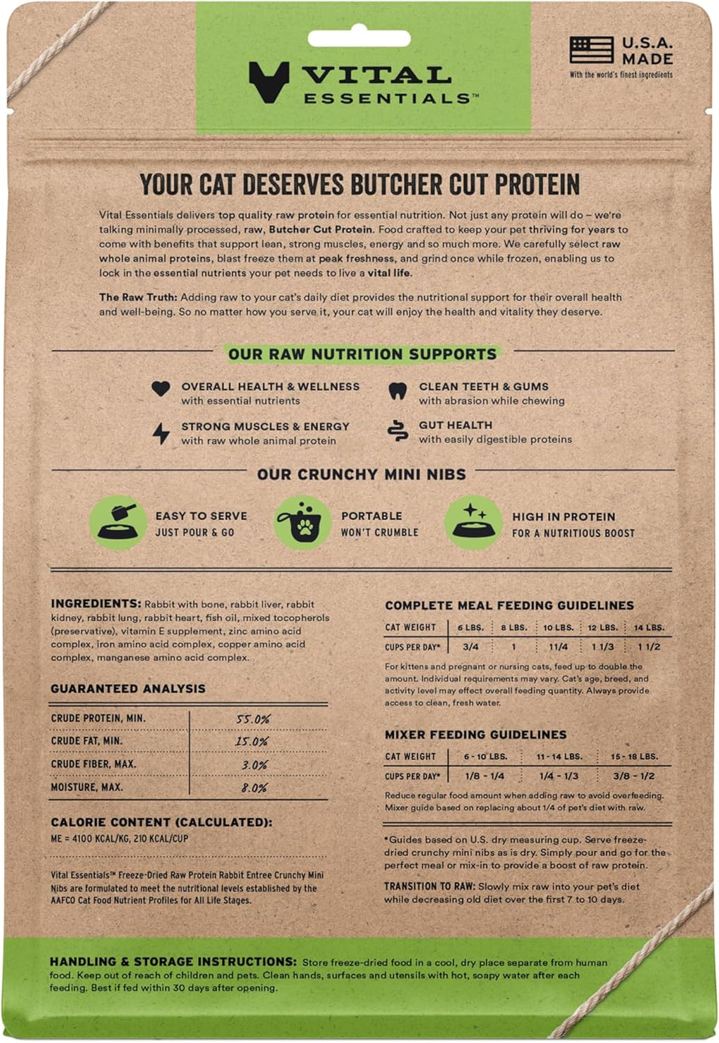 Vital Essentials Freeze-Dried Raw Rabbit Meal or Mixer Cat Food Crunchy Nibs, 12 oz