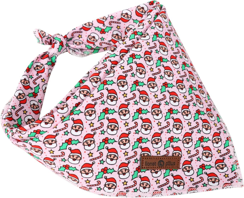 Lionet Paws Christmas Dog Bandana Girl for Medium Large Dogs,Pink Santa Dog Kerchief Washable Dogs Triangle Bibs Scarf