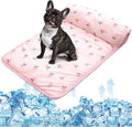PUMYPOREITY Cooling Dog Bed, Pet Cooling Mat with Pillow, Ice Silk Cooling Dog Blanket, Self Cooling Pad for Cat,Dog, Washable Summer Pet Mat for Kennel, Crates, Sofa, Floor, Pink, L