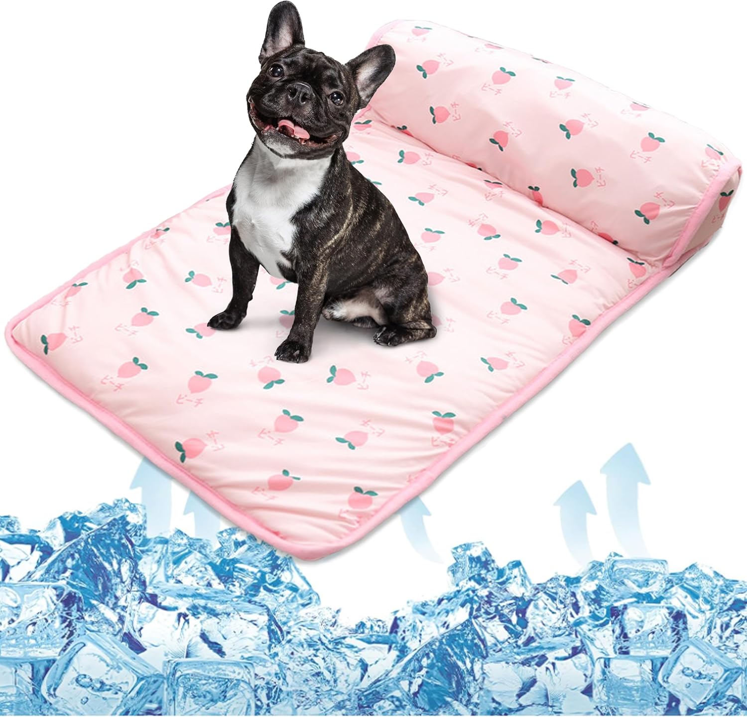 PUMYPOREITY Cooling Dog Bed, Pet Cooling Mat with Pillow, Ice Silk Cooling Dog Blanket, Self Cooling Pad for Cat,Dog, Washable Summer Pet Mat for Kennel, Crates, Sofa, Floor, Pink, S