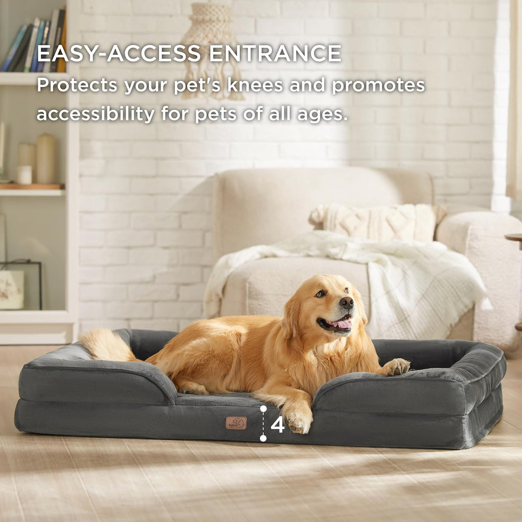 Bedsure XXL Orthopedic Dog Bed for Extra Large Dogs - Washable Giant Dog Cat Bed Waterproof, Comfort Dogs Couch Sofa with Washable Removable Cover, Pet Bed with Nonskid Bottom, Dark Grey, 52"