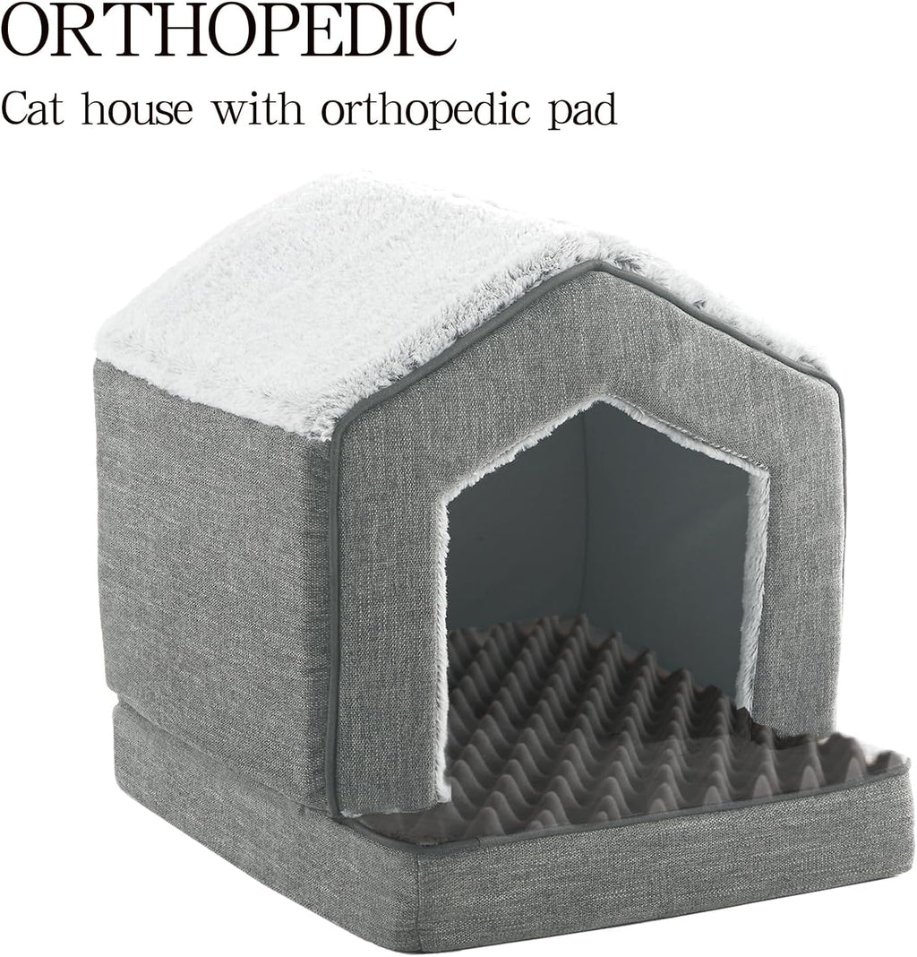 Orthopedic Cat Houses for Indoor Cats,Small Dogs,Super Soft Cat Bed Cave,Condos, Cubes,Cat Hideaway,Covered,Cat Bed for Kitty Small Medium Large Pet (Gray, 18" L x 15" W x 17" Th)