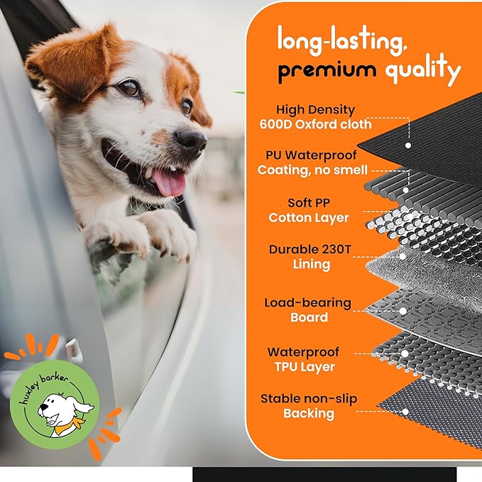 Car Back Seat Extender for Dogs – 40% Extra Space, 600D Oxford Waterproof Dog Car Seat Cover with Hard-Bottom Bridge, Non-Slip Base, Mesh Window & Storage Pockets – Foldable Design