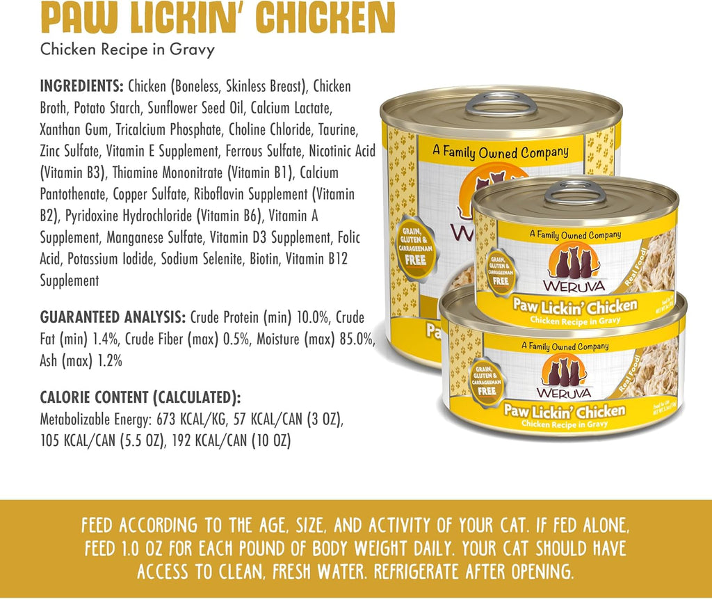Weruva Classic Cat Food, Paw Lickin’ Chicken with Chicken Breast in Gravy, 5.5oz Can (Pack of 24)