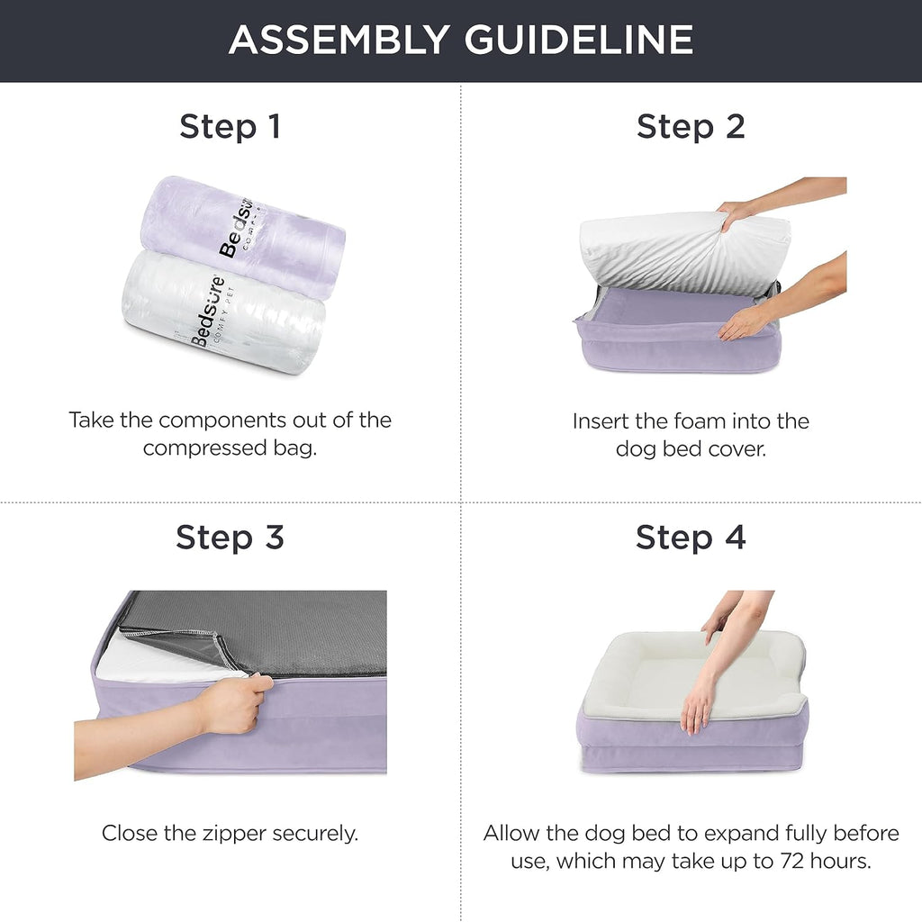 Bedsure L Plus Orthopedic Dog Bed for Large Dogs - Washable Dog Cat Bed Waterproof, L Plus Big Comfort Dogs Couch Sofa with Washable Removable Cover, Pet Bed with Nonskid Bottom, Lavender, 38"