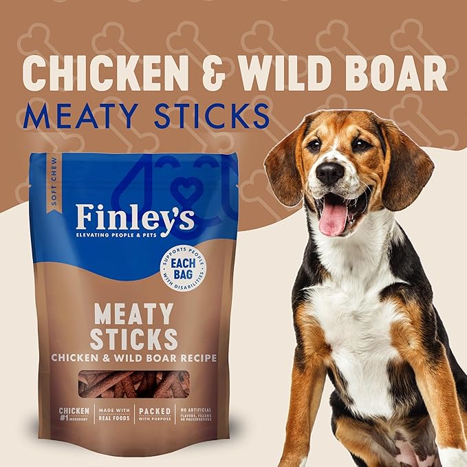 Finley's Chicken & Wild Boar Meaty Sticks Dog Treats, Grain-Free, Soft & Chewy, High Protein, Made in USA, 12 Ounce (Pack of 1)