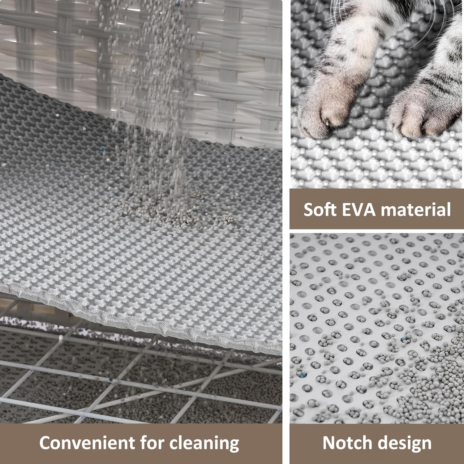 Cat Litter Box Enclosure with Soft Litter Mat; Hidden Cat Washroom Furniture with Door; Handwoven Rattan Cat House with Large Space; Pet Crate for Living Room, Bedroom, Balcony (White)