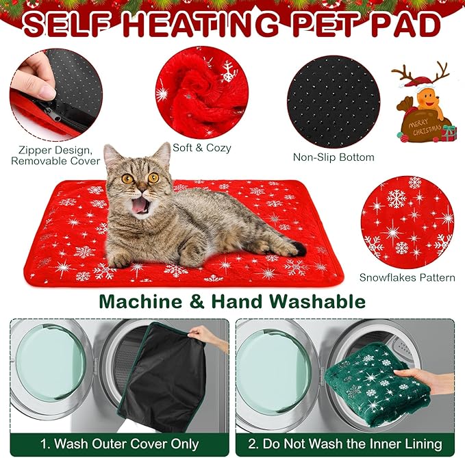 4 Pack Self Heating Cat Bed Cat Self Warming Pad with Removable Cover Extra Warm Thermal Pet Pad Washable Pet Crate Mat Anti Slip Kennel for Indoor Outdoor Pets (Snowflake,16 x 20 Inches)