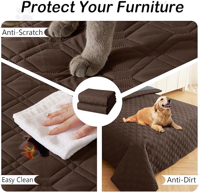 hyha Waterproof Dog Bed Blanket, Soft Pet Blankets, Waterproof Couch Cover for Dogs, Reversible Sofa Covers Washable for Furniture (30x53 Inch, Chocolate/Dark Grey)