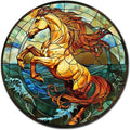 Lygond Metal Sign Tin Sign Circular Stained Glass Horse Funny Outdoor Decor for Bar 12×12 Inches