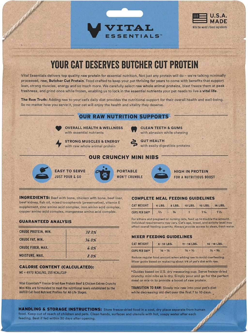 Vital Essentials Freeze-Dried Raw Beef & Chicken Meal or Mixer Cat Food Crunchy Nibs, 8 oz