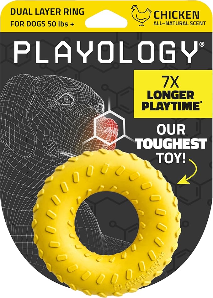 Playology Dog Toys | Dual Layer Ring Durable Chew Toy for Aggressive Chewers | Jumbo Chicken Scented Toy - Easy to Clean and Made from Non Toxic Materials
