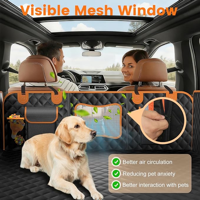 Dog Seat Cover for Back Seat Hard Bottom,Holds 500 lbs,Waterproof Dog Car Seat Cover for Back Seat Extender,Scratch-Proof Pet Hammock for Car,SUV,Truck - with Mesh Window & Storage,Black