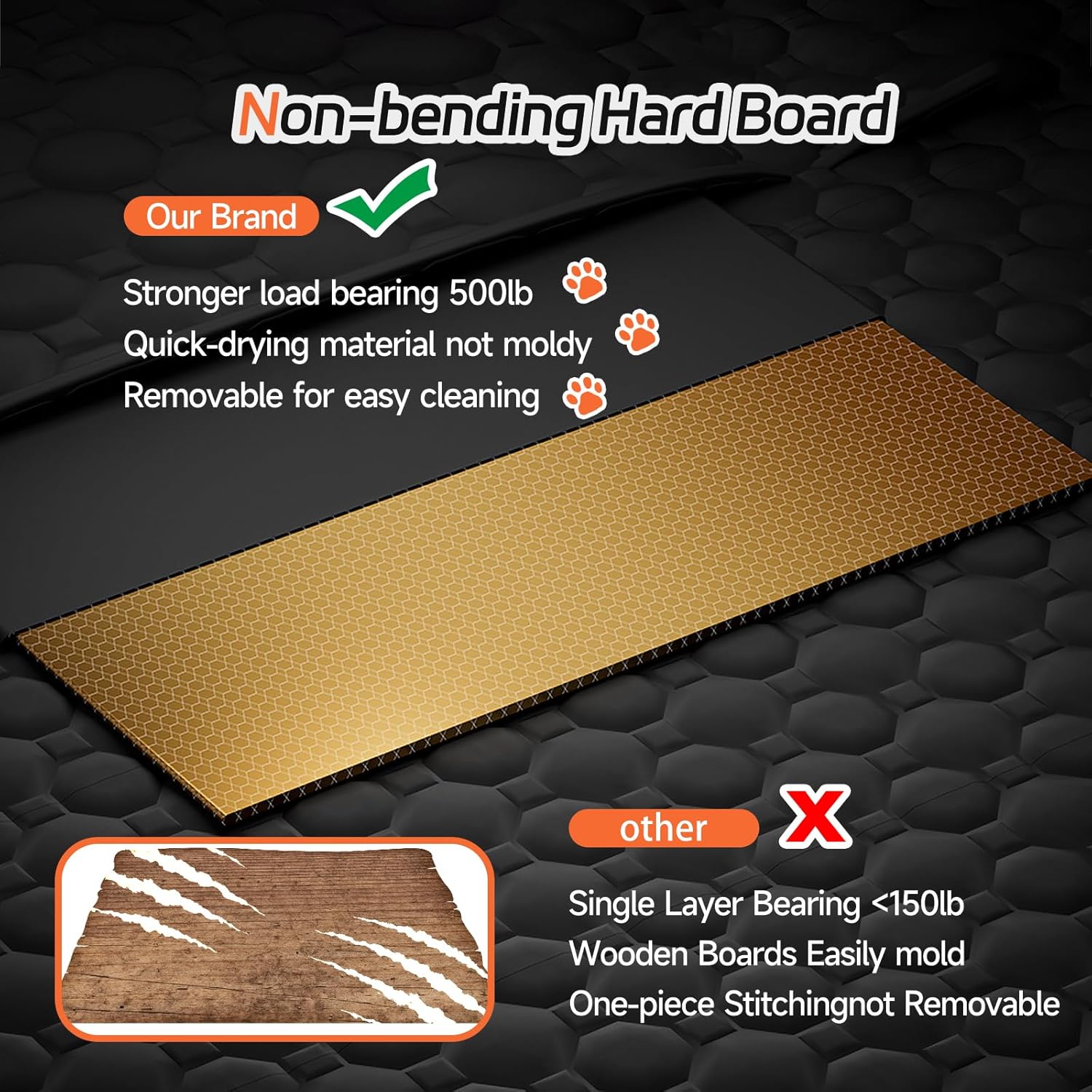 Hard Bottom Dog Car Seat Cover for Back Seat – Waterproof Nonslip Hammock Extender for Trucks & SUVs, Heavy Duty Pet Protector, Black Oxford Fabric