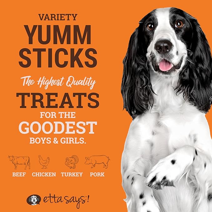 etta says! Yumm Sticks - Real Meat Jerky Dog Jerky Treats - Beef, Chicken, Pork, and Turkey Variety Pack - Human Grade - Made in The USA (12 Count Pack of 1)