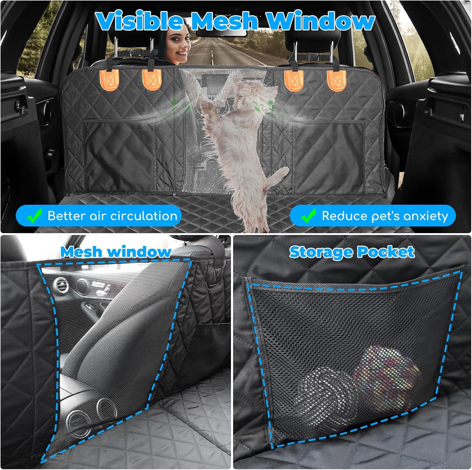 URPOWER Back Seat Extender for Dogs - Hard Bottom Dog Car Seat Cover Holds 400 lbs, Waterproof Dog Hammock Dogs Bed for Cars, SUVs & Small Trucks, Pet Backseat Protector with Mesh Window & Large Space
