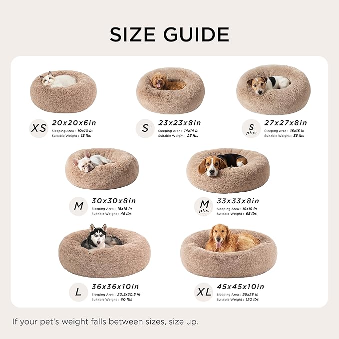 Bedsure Calming Dog Bed for Large Dogs - Donut Washable Large Pet Bed, Anti-Slip Round Fluffy Plush Faux Fur Dog Bed, Fits up to 80 lbs Pets, Light Blue, 36 inches