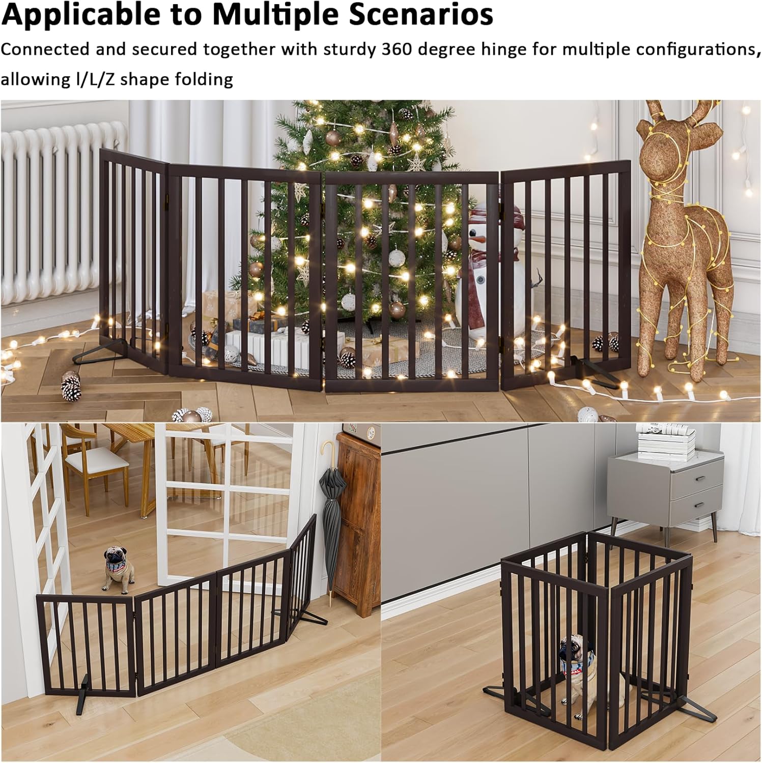 Dog Gates for Doorways Stair House Freestanding Pet Gates for Dogs Wooden Dog Gate with Support Feet Indoor Fence