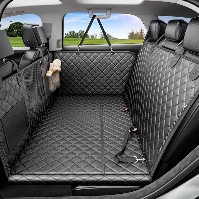 REEVAA Dog Car Seat Cover for Back Seat, Hard Bottom Dog Hammock, Pet Bed Extender for 2-4 Large/Medium Dogs, Waterproof Seat Protector, Universal L Size Fits for SUV Medium Truck, Black