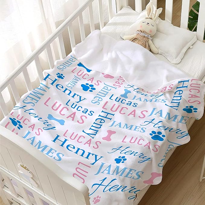 Personalized Dog Blankets Dog Paw Print Blanket Puppy Blanket - Custom Dog Blanket with Pets Name Cute Paw Print Pet Throw Puppy Fluffy Blankets 40"x30" for Small Dog