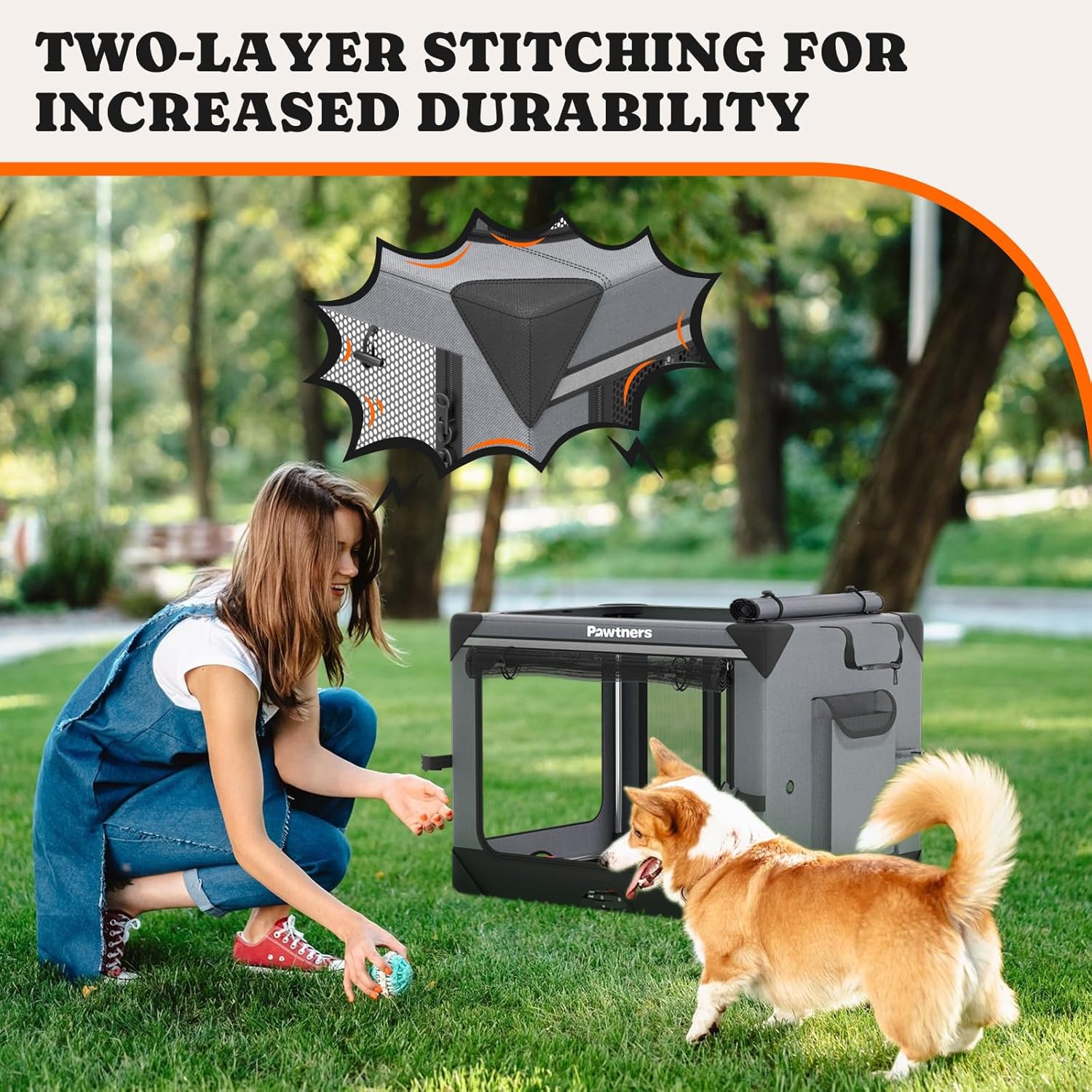 Collapsible Dog Crate: 30 Inch Foldable Soft Sided Dog Crate for Medium Dogs, Portable Dog Travel Kennel with Soft Mat for Indoors & Outdoors, Grey (30" L x 21" W x 21" H)