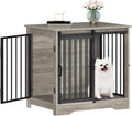 27.2" Dog Crate Furniture with Barn Door, Heavy Duty Dog Kennel Indoor with 2 Doors, Wooden Pet Cage End Table for Small Medium Dogs up to 22 lb, Anti-Chew Anti-Escape, Greige DFC84305B
