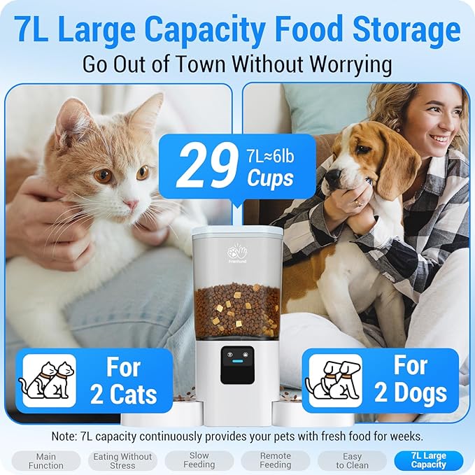 Automatic Cat Feeders 2 Cat with Slow Feed: 7L Dual Automatic Dog Feeder with 5G WiFi, Double Auto cat Food Dispenser for Multiple Pets, Detachable for Easy Clean - 29 Cup (ACF190W-B)