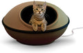 K&H Pet Products Heated Cat Bed for Large Cats, Thermo-Kitty Mod Dream Pod Heated Cat Cave Tent House Bed for Indoor, Warming, Washable Cushion, Waterproof Heater, Safety Listed - 22in Round Tan