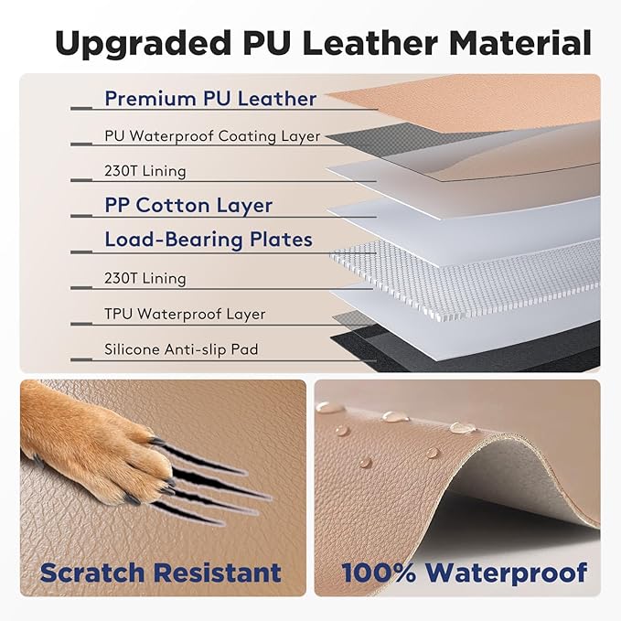 FURTIME XL Back Seat Extender for Dogs, Hard Bottom Dog Car Seat Cover for Truck Back Seat, Upgraded PU Leather Waterproof Anti-Scratch, Large Space Back Seat Cover for Full Size Truck SUV, Brown