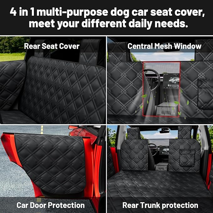 Dog Car Seat Cover For Back Seat Compatible With Tesla Model Y/3 - Pet Travel Hammock For Suv - Pets Backseat Covers For Car Seats -Waterproof Cars Seat Extender Protector Dogs with Headrest Protector