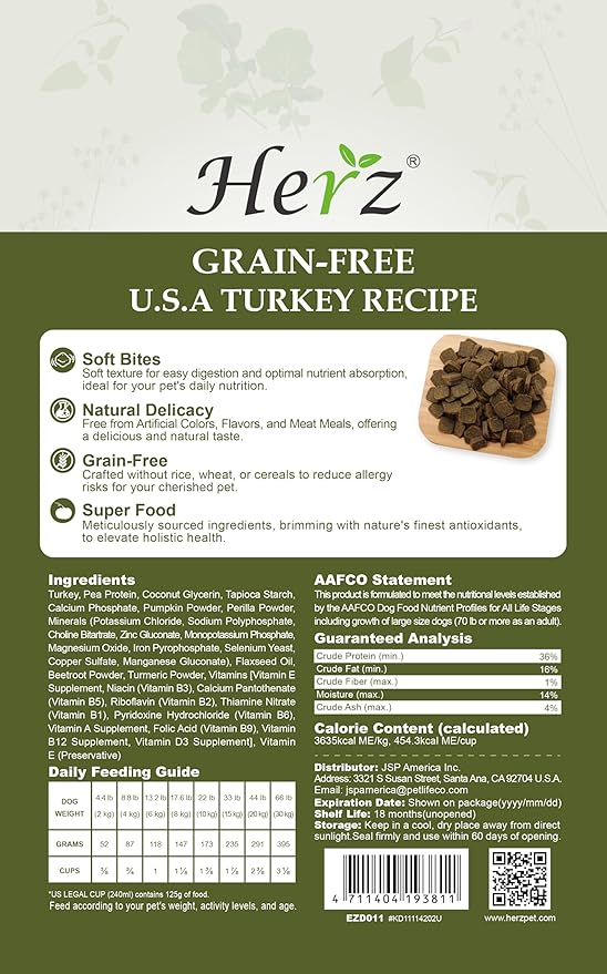 Herz Air-Dried Dog Food – U.S.A Turkey Breast Recipe 2 lb, Single Pure-Meat, Grain Free, All Natural, High Protein, Limited Ingredients