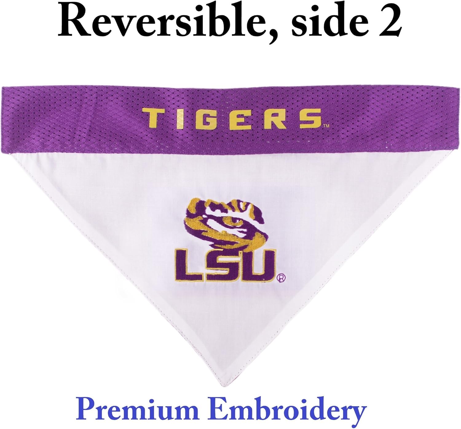Pets First Collegiate Pet Accessories, Reversible Bandana, LSU Tigers, Large/X-Large