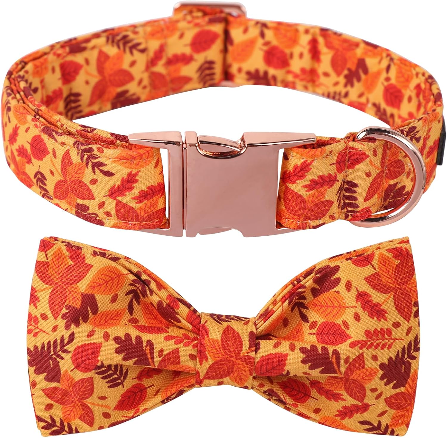 Lionet Paws Dog Collar with Bowtie - Cute Cotton Adjustable Fall Bowtie Dog Collar with Metal Buckle for Small Medium Large Dog Girl Boy Gift, XL, Neck 16-26in