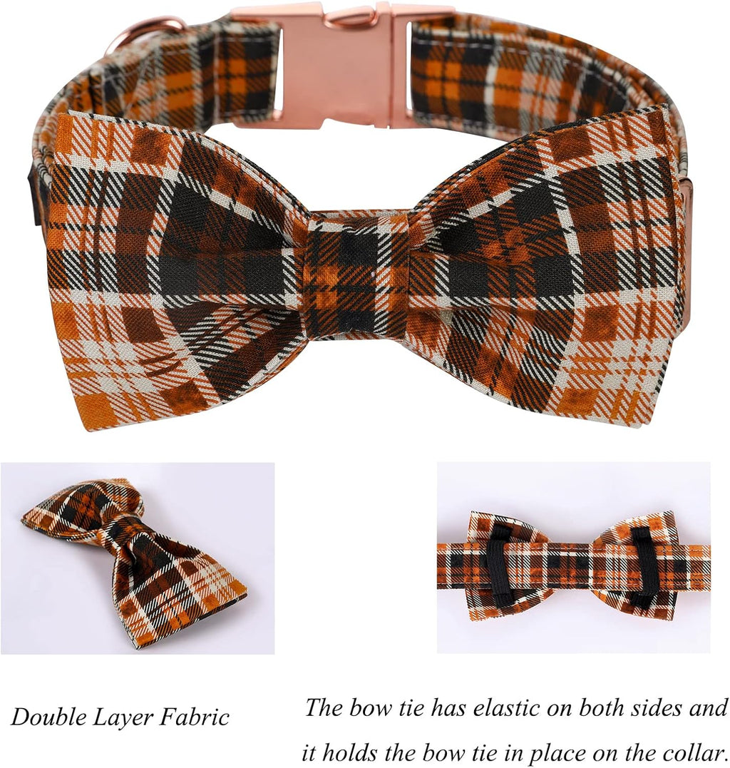 Lionet Paws Halloween Dog Collar with Bowtie - Cute Cotton Adjustable Fall Bowtie Dog Collar with Metal Buckle for Small Medium Large Dog Girl Boy Gift, M, Neck 13.5-22in