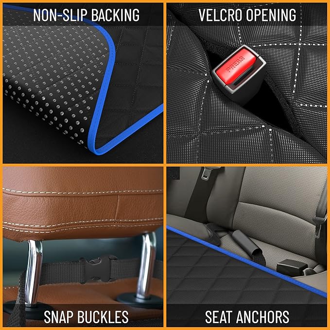 Active Pets Dog Car Seat Cover for Back Seat, Waterproof Pet Protection Hammock, SUV Truck Car Backseat Protector with Safety Features, Blue