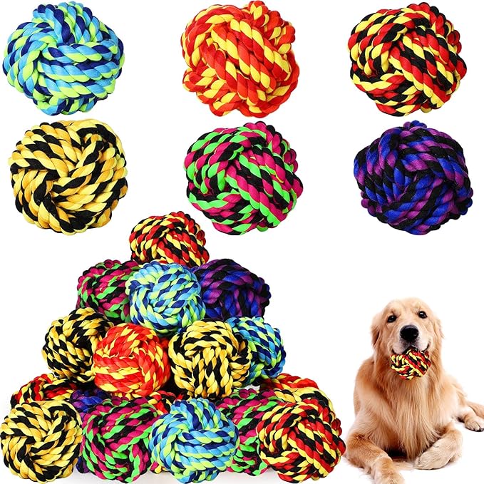 18 Pcs Dog Rope Ball Dog Rope Toy for Aggressive Chewer Toy for Small Medium Puppy Ball for Puppies Pack for Teething Chew Biting Training (Round,2.17 Inches)