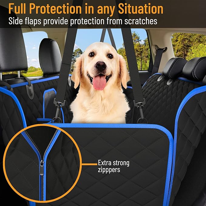 Active Pets Dog Car Seat Cover for Back Seat, Waterproof Pet Protection Hammock, SUV Truck Car Backseat Protector with Safety Features, Blue
