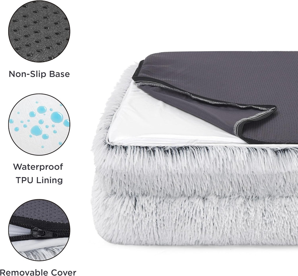 Bedsure Orthopedic Dog Beds for Small Dogs - Washable Small Dog Cat Bed Waterproof, Comfort Pet Couch Sofa with Washable Removable Cover, Pets Bed with Nonskid Bottom, Long Faux Fur-Misty Grey, 24"