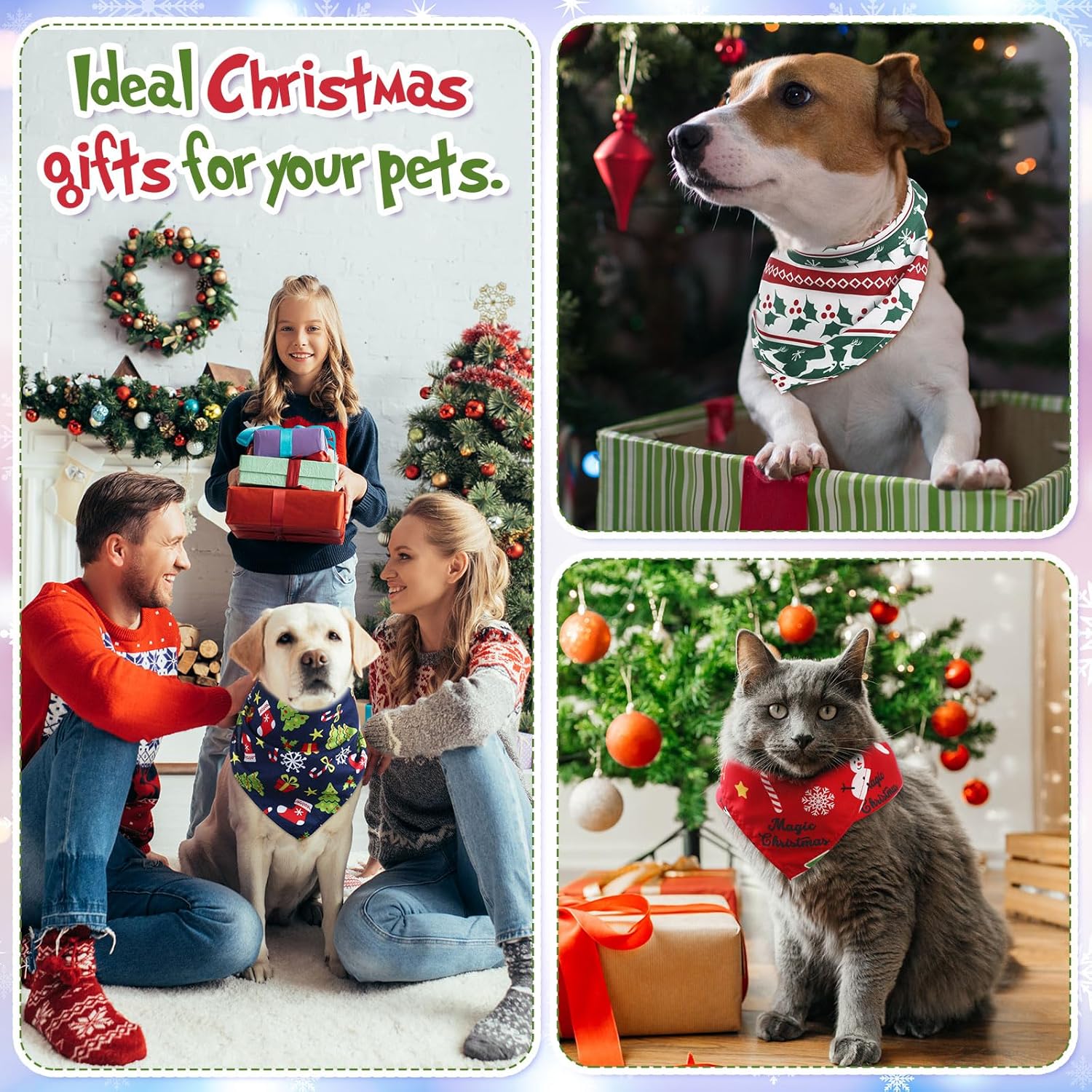 Abbylike 50 Pcs Christmas Dog Bandanas Bulk Pet Scarfs Triangle Bibs Adjustable Washable Puppy Kerchief Seasonal Pet Costume Accessories Grooming Supplies for Small Medium Large Dogs Cats