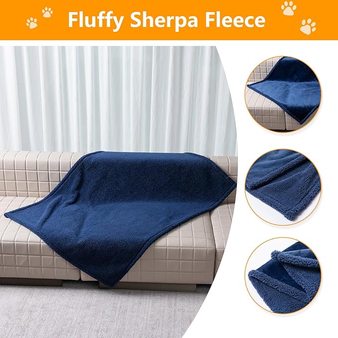 Navy Blue Dog Blanket for Pets Reversible Fluffy Pet Bed Cover Mats Waterproof Puppy Blankets Leakproof Sofa Couch Washable Cover Cat Pet Blanket for Warm-Navy Blue,M