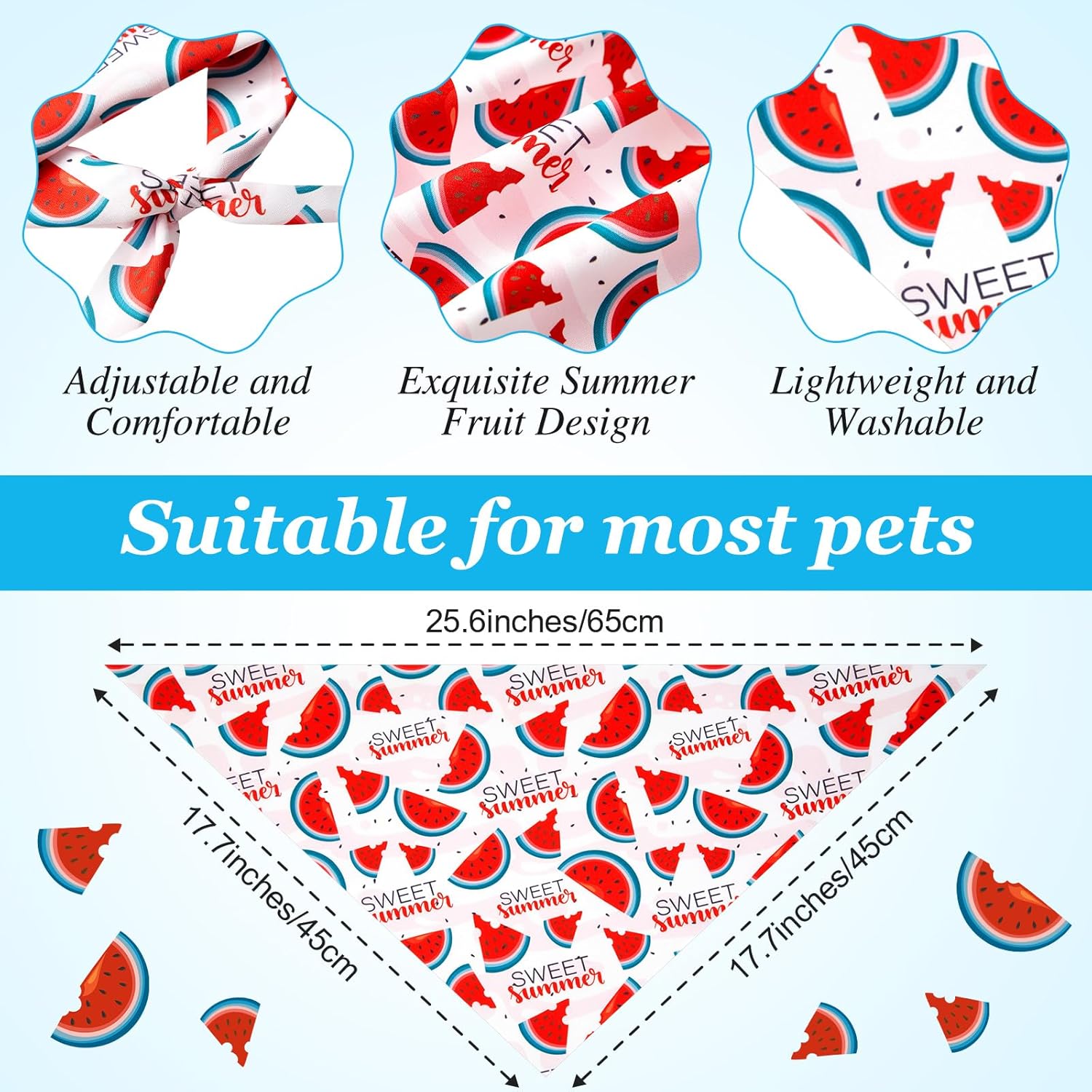 100 Pcs Fruit Dog Bandanas Bulk Summer Bandanas for Dogs Hawaiian Soft Bibs Adjustable Triangle Scarf for Small Medium Large Pet Costume